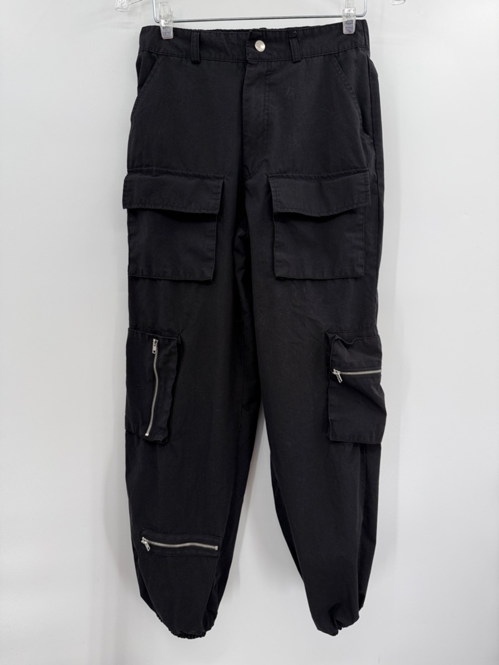 Justify Black Cargo Jogger Pants Zip Accents Size M Lagenlook Cyber Punk Baggy